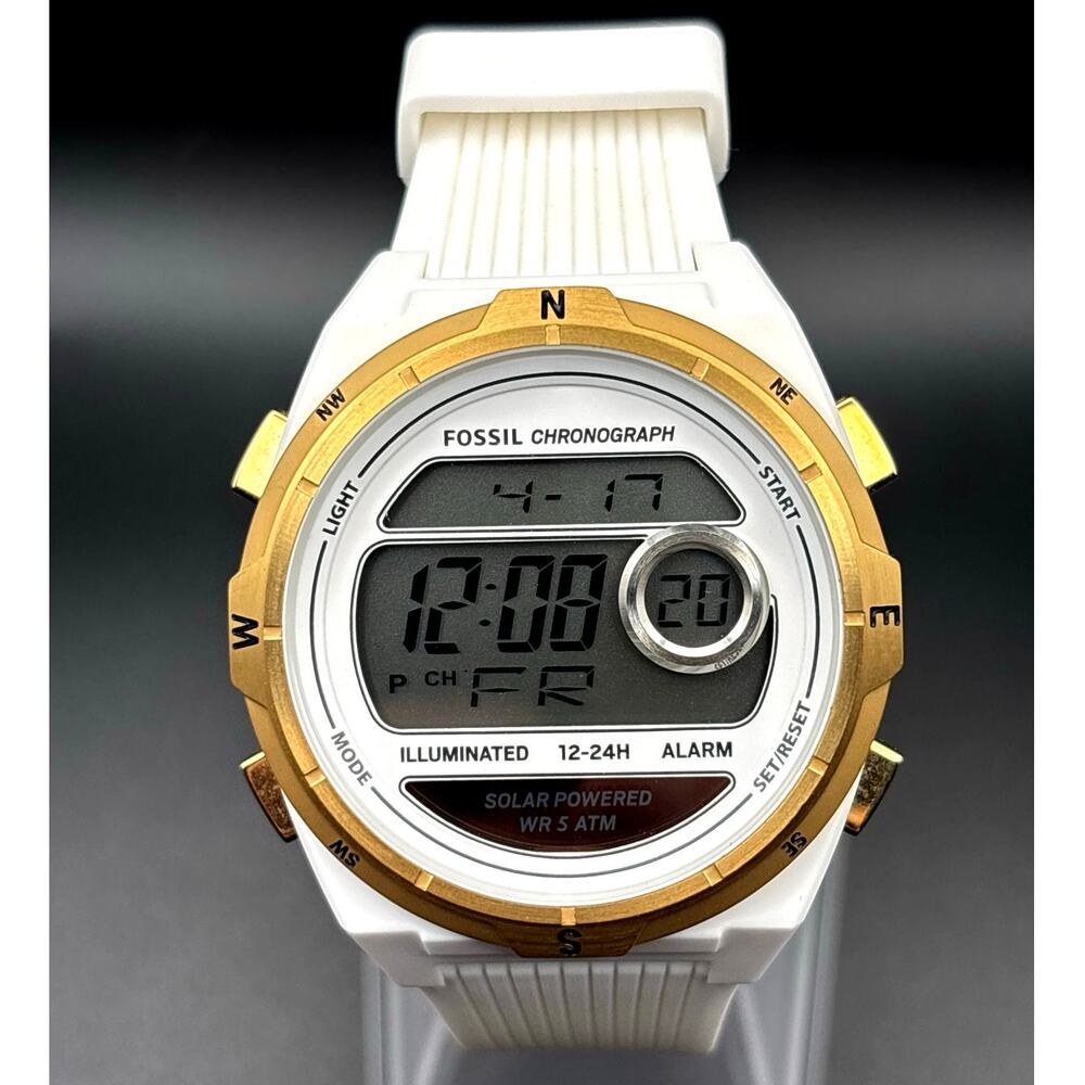 Fossil Everett ES5195 Unisex Solar Powered Digital White Silicone Watch NIBWT